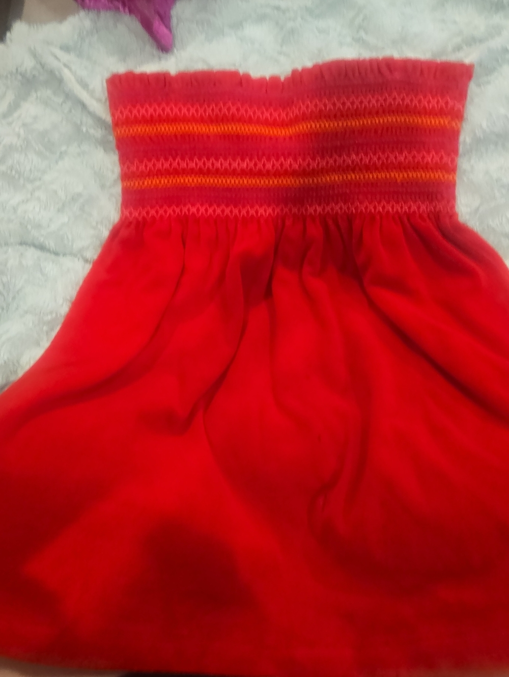 Xhilaration Red Strapless with pink yellow and purple stiching at top